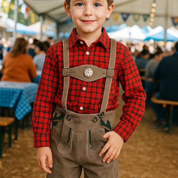 2 Kids Bavarian Auth VTGE Lederhosen Outfit Sz 10 Oktoberfest German Costume Set - Picture 2 of 4